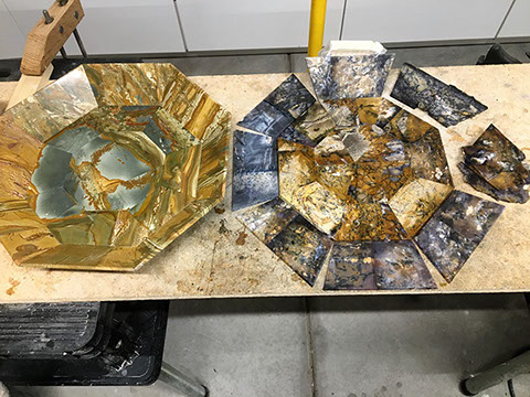 Design layout of semi precious stone art basins used in water fountains by Santa Fe Stone Creations